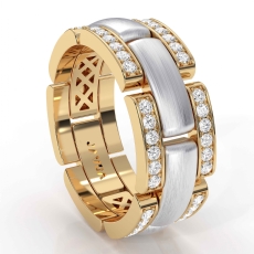 Micro Pave Chain Link Men's Diamond Eternity Wedding Band 14k 2 Tone Gold 0.75Ct