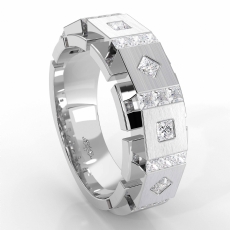 1 Ct Square & kite Princess Diamond Men's Wedding Band 14k White Gold