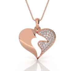 18k Rose Gold Lab Grown Diamond Split Heart Pave Pendant Love Design <Metal> (0.26Ct. tw.)