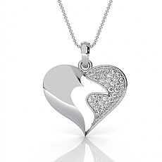 14K White Gold Lab Grown Diamond Split Heart Pave Pendant Love Design 0.26 ctw.
