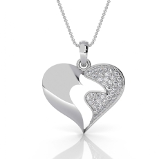 14K White Gold Lab Grown Diamond Split Heart Pave Pendant Love Design 0.26 ctw.