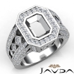 Emerald Semi-Mount Vintage Diamond Engagement Ring Halo Pave Setting 18k White Gold 2.3Ct - javda.com 