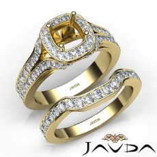 Halo Pave Diamond Bridal Set Engagement Ring Round Semi Mount 14k Gold Yellow  (1.9Ct. tw.)