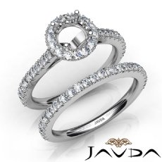 French V Cut Pave Diamond Engagement Ring Round Bridal Sets 14K White Gold 1.5Ct