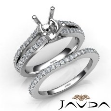 Split Shank Diamond Engagement Ring Round Bridal Set 14K W Gold Semi Mount 1.1Ct