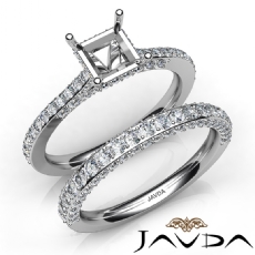Pave Diamond Engagement Ring Princess Semi Mount Bridal Set 14K W Gold 1.65Ct.