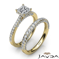 Hidden Halo Pave Bridal Set diamond Ring 18k Gold Yellow