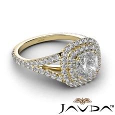 U Prong Double Halo Split Shank diamond Ring 18k Gold Yellow