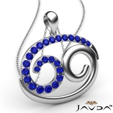 69 Number Pendant 18 Inch Rolo Chain 14k W Gold Round Sapphire Gemstone 0.83Ct