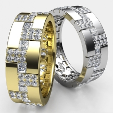 Round & Princess Diamond Eternity Men's Wedding Band 18k Gold Yellow  (2Ct. tw.)