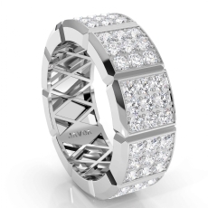 3 Row Diamond Vertical Cuts Men's Eternity Wedding Band 14k White Gold 1.90 Ct