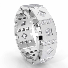 Princess Diamond Box & Kite Eternity Men's Wedding Band in 14k White Gold 3 Ct