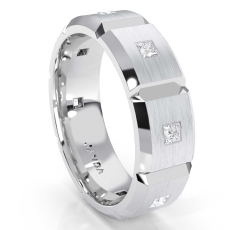Beveled Edge Matte Men's Diamond Eternity Wedding Band 14k White Gold 0.50 Ct