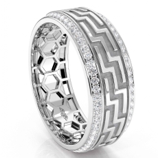 Geometric Greek Key Diamond Eternity Men's Wedding Band 14k White Gold 0.90Ct