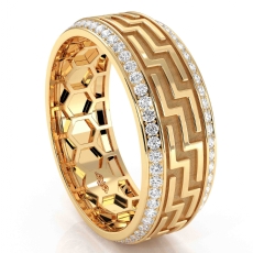 Geometric Greek Key Diamond Eternity Men's Wedding Band 14k Gold Yellow  (0.9Ct. tw.)
