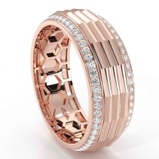 Octagon Grooved Round Diamond Eternity Men's Wedding Band 14k Rose Gold  (0.9Ct. tw.)