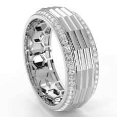 Octagon Grooved Round Diamond Eternity Men's Wedding Band 14k White Gold 0.90Ct