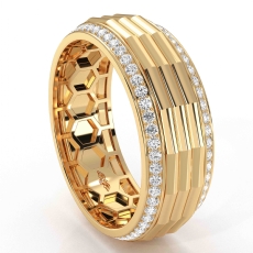 Octagon Grooved Round Diamond Eternity Men's Wedding Band 14k Gold Yellow  (0.9Ct. tw.)