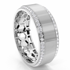 Polished Grooved Round Diamond Eternity Mens Wedding Band 14k White Gold 1.2Ct