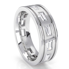 2.20 Ct Bezel Set baguette Men's Diamond Eternity Wedding Band 14k White Gold