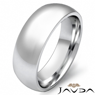 14k Gold White 7mm Men Plain Comfort Dome Wedding Band Solid Ring 10.7g 10-10.75 Sz