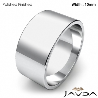 10mm Flat Pipe Cut 18k Gold White Mens Plain Wedding Band Ring 13g 12-12.75 Sz