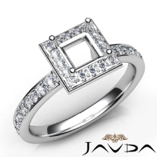 Halo Pave Setting Diamond Engagement Princess Semi Mount Ring 14K W Gold 0.45Ct