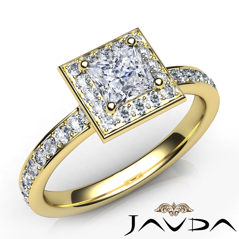 Tall Cathedral Halo Micro Pave diamond Ring 14k Gold Yellow