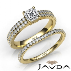 French Pave 2 Row Bridal Set diamond Ring 18k Gold Yellow