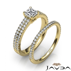 French Pave 2 Row Bridal Set diamond Ring 14k Gold Yellow