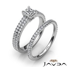 French Pave 2 Row Bridal Set diamond Ring 18k Gold White