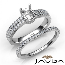 Diamond Engagement Ring Cushion Semi Mount U Cut Bridal Set 14K W Gold 0.80Ct.