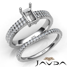 Diamond Engagement Ring Emerald Semi Mount U Cut Bridal Set 14K W Gold 0.80Ct.