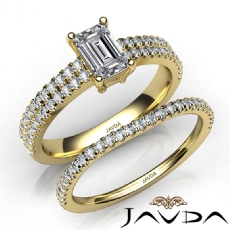 4 Prong French Pave Bridal Set diamond Ring 18k Gold Yellow