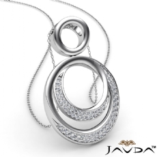 0.52Ct Round Diamond Double Circle Pendant 14k White Gold 18 Inch Chain