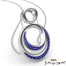 0.52Ct Round Sapphire Gemstone Double Circle Pendant 14k W Gold 18 Inch Chain