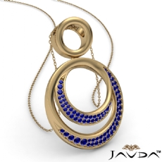 <Dcarat> Round Sapphire Gemstone Double Circle Pendant 14k Gold Yellow 18 Inch Chain