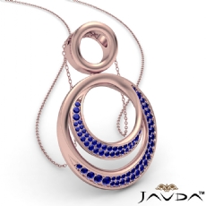 <Dcarat> Round Sapphire Gemstone Double Circle Pendant 14k Rose Gold 18 Inch Chain