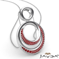 0.52Ct Round Ruby Gemstone Double Circle Pendant 14k W Gold 18 Inch Chain