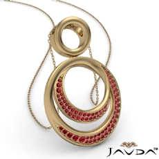 <Dcarat> Round Ruby Gemstone Double Circle Pendant 14k Gold Yellow 18 Inch Chain