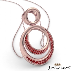 <Dcarat> Round Ruby Gemstone Double Circle Pendant 14k Rose Gold 18 Inch Chain
