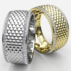 Fish Scale Pattern Diamond Eternity Men's Wedding Band 18k Gold Yellow  (1Ct. tw.)