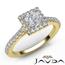 French Set U Cut Pave Halo diamond Ring 18k Gold Yellow