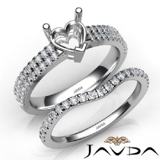 Diamond Engagement Ring Heart Semi Mount U Cut Bridal Set 14K White Gold 0.80Ct.
