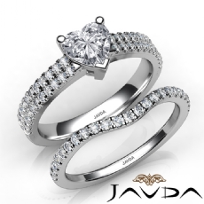 2 Row French Cut Bridal Set diamond Ring 14k Gold White