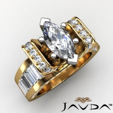 Baguette Channel Set 4 Prong diamond Ring 14k Gold Yellow