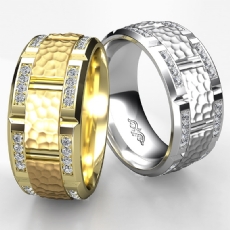 Hammered Finish Diamond Eternity Men's Wedding Band 14k Gold Yellow 0.50 Ct. (0.5Ct. tw.)