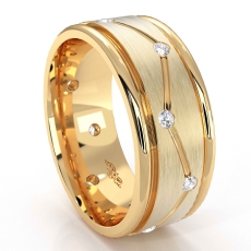 Zig-Zag Matte Bezel Round Diamond Eternity Men's Wedding Band 14k Gold Yellow  (0.3Ct. tw.)