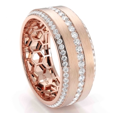 Matte Finish 3 Row Round Diamond Eternity Men Wedding Band 14k Rose Gold  (1.7Ct. tw.)