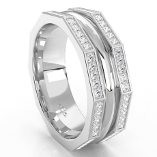 Hexagonal Style Round Diamond Eternity Mens Wedding Band 14k White Gold 0.80Ct